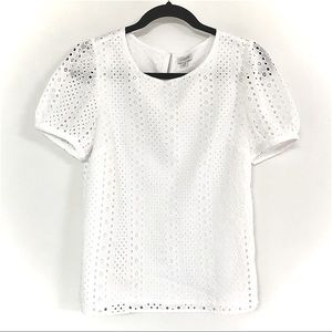 J. Crew XS Eyelet Short Puff Sleeve Fully Lined Top